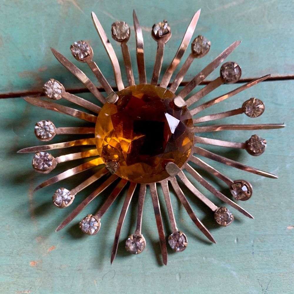 Huge Vintage 1950's Starburst Rhinestone Pin - Retro - Mid Century - Atomic Age